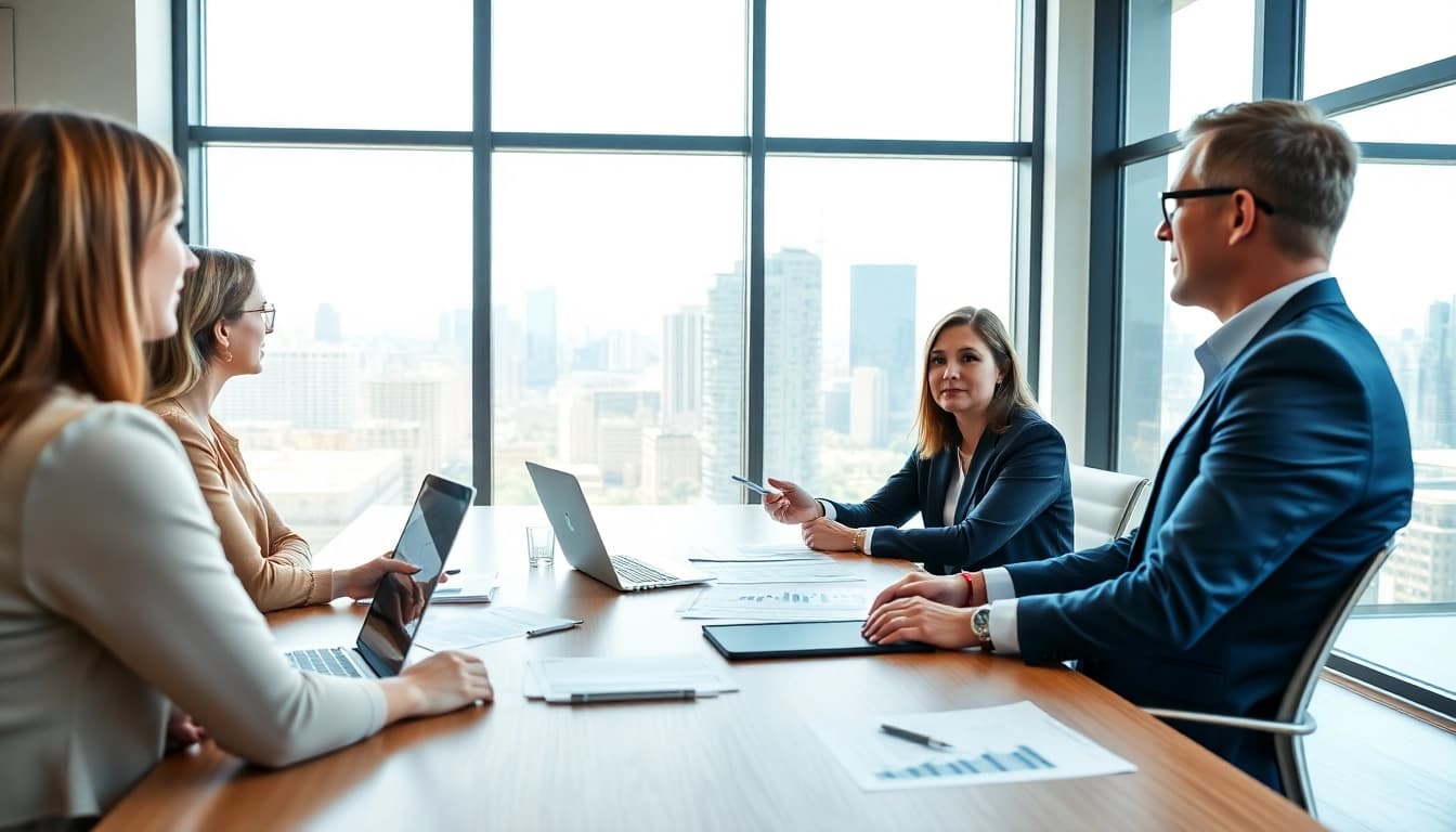 Jelaskan deposit 1k dengan strategi investasi pada pertemuan bisnis di ruang konferensi modern.