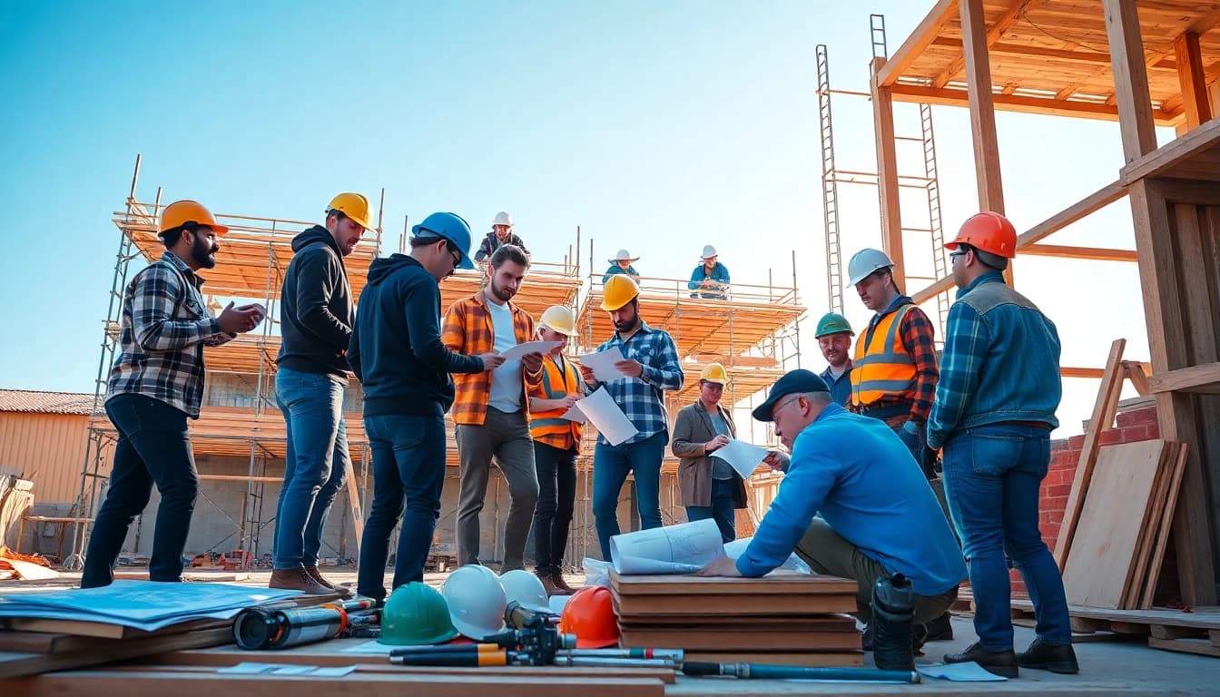 Find trustworthy building companies near me collaborating on a construction site.