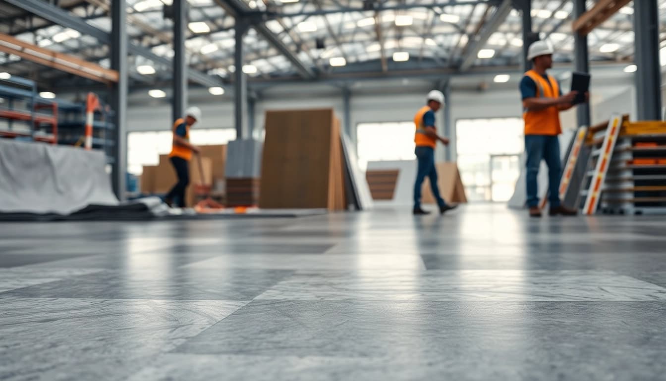 Showcasing surfacing solutions in a modern industrial setting with workers highlighting quality.