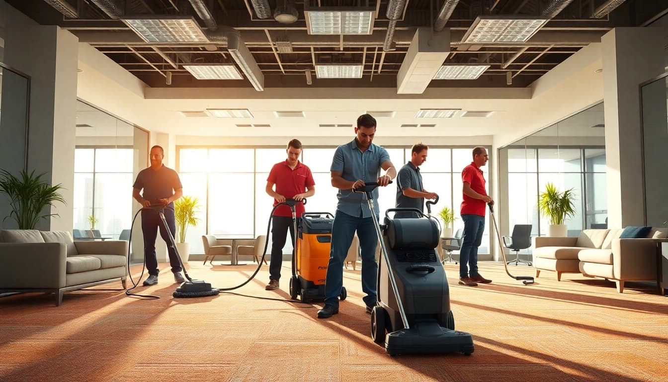 Efficient commercial carpet cleaning in a modern office, showcasing expert service and immaculate results.