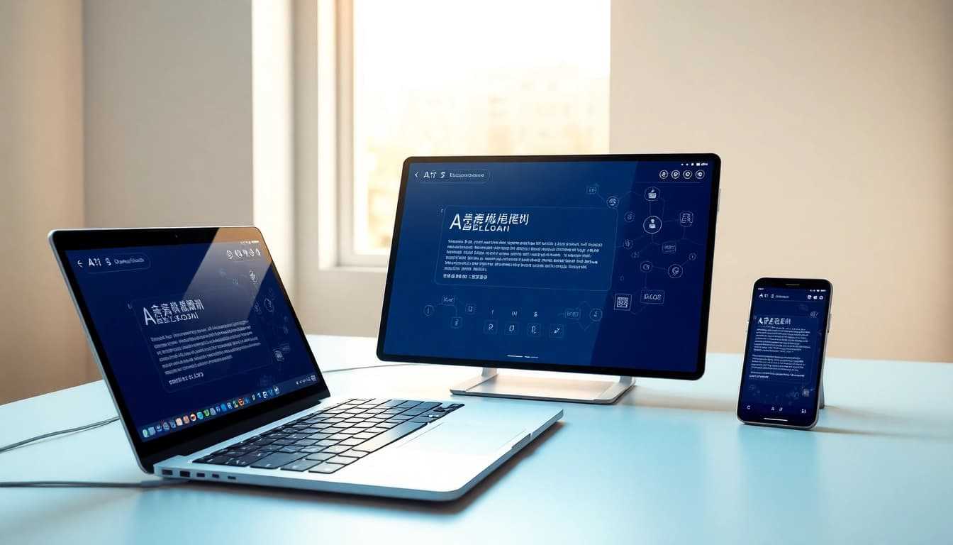 Sogou Input Method displayed on multiple devices in a professional workspace, showcasing innovation and efficiency.