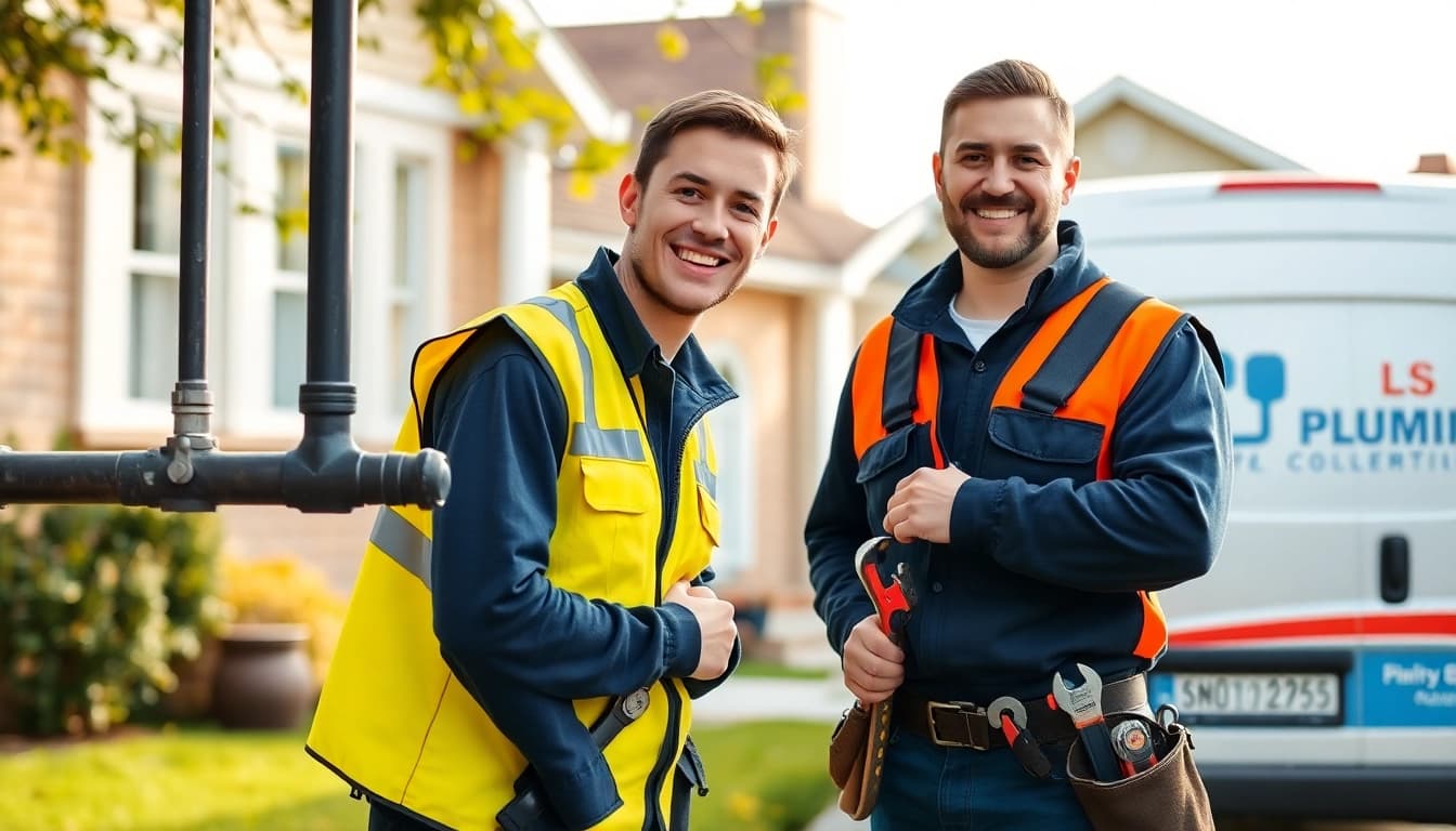 Find a skilled Plumber near me working on residential plumbing with tools and van.