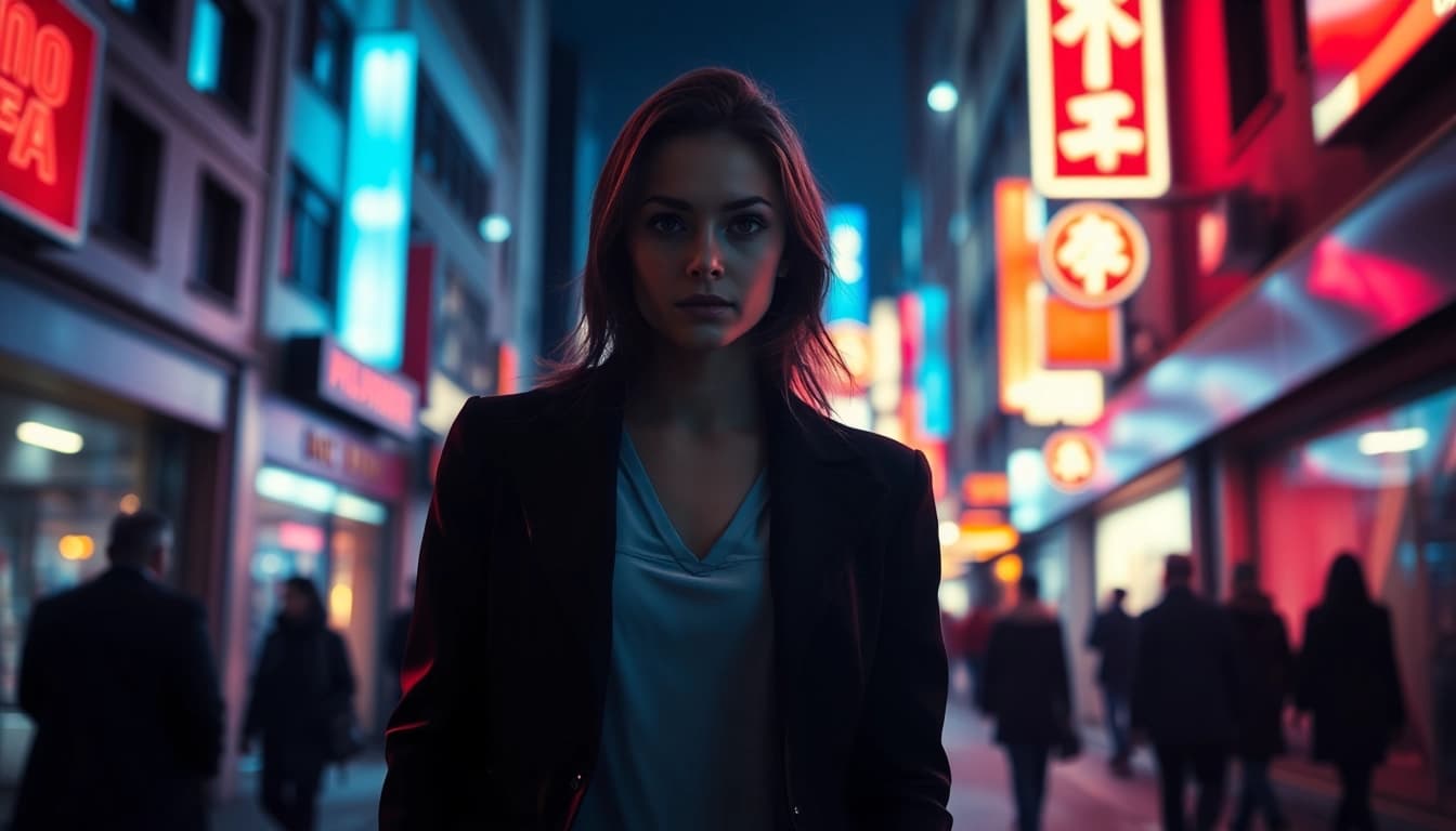 Engaging clean thriller book cover showcasing a mysterious protagonist in a suspenseful urban setting.