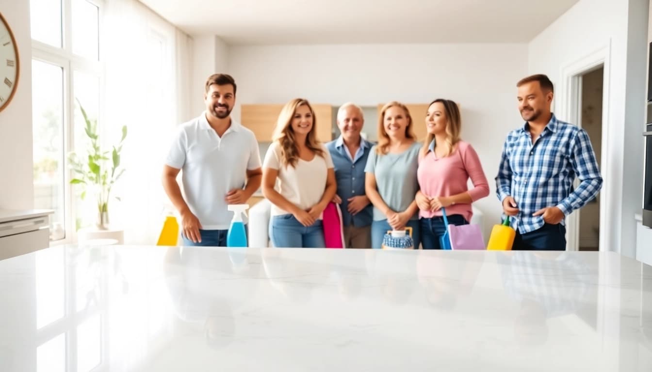 Providing a high-quality Cleaning service, a professional team transforms a bright home, showcasing impeccable cleanliness.