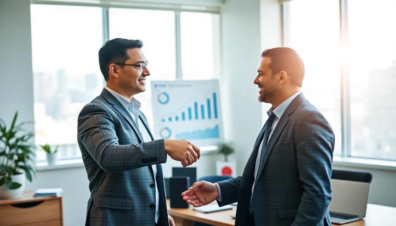 Engaging scene showing professionals while buy biz sell, highlighting business transactions.