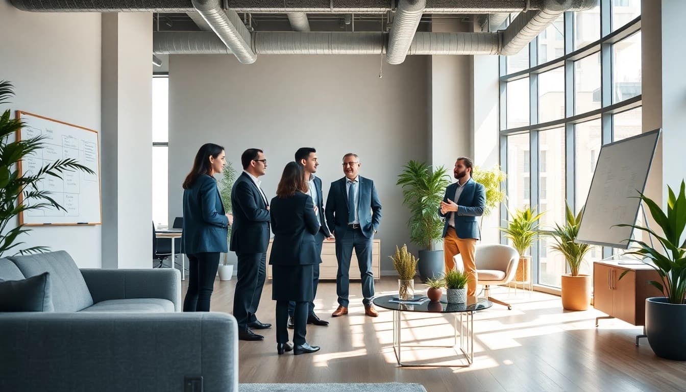 Engaging founder leadership insights discussion among diverse professionals in bright office