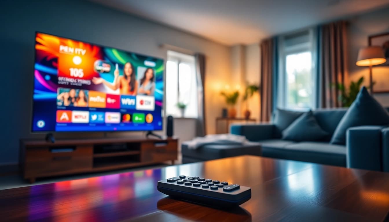 Engaging living room with iron tv pro interface showcased on a modern TV.