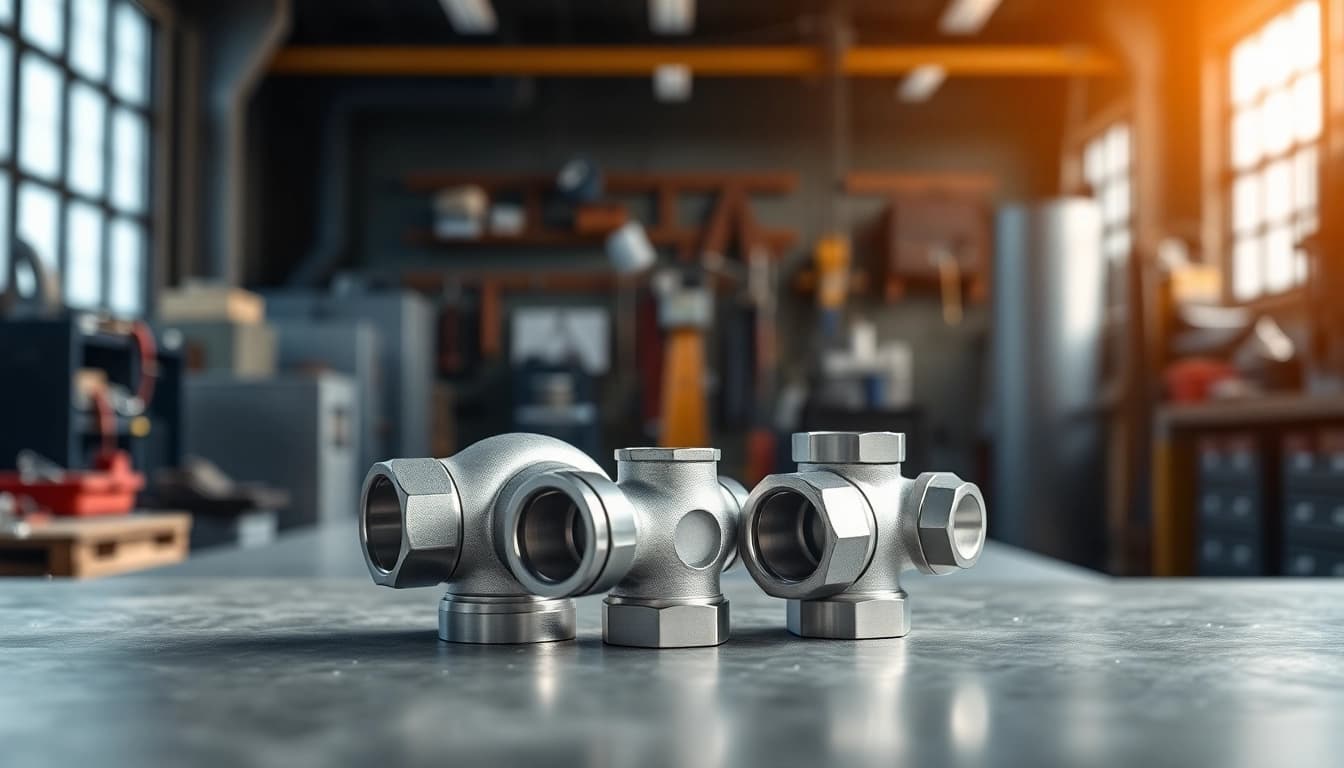 Showcasing RVNG Swivel AN Fittings on a workbench in a bright workshop environment.