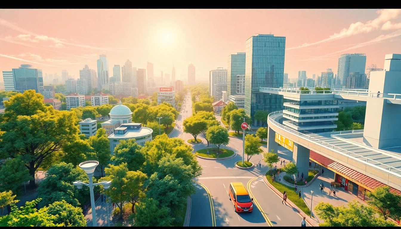 Showcasing a vibrant smart city project 2030 agenda with sustainable architecture and smart technologies.