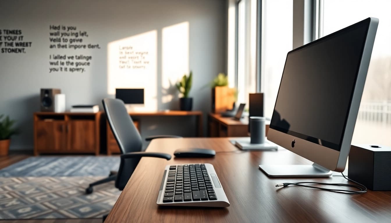 Enhance productivity at the typing center with a modern workspace featuring ergonomic design.
