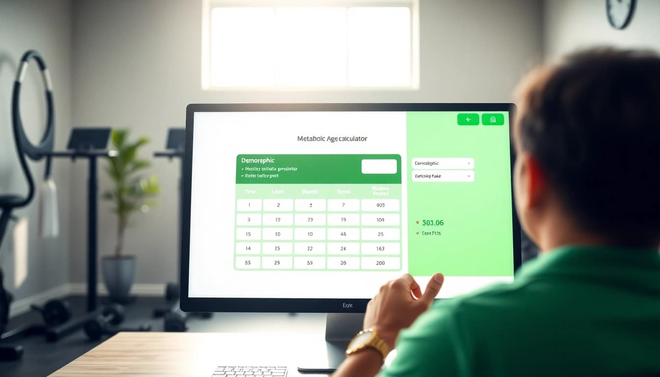 Calculate your metabolic age with an interactive, engaging metabolic age calculator showcased on a sleek screen.
