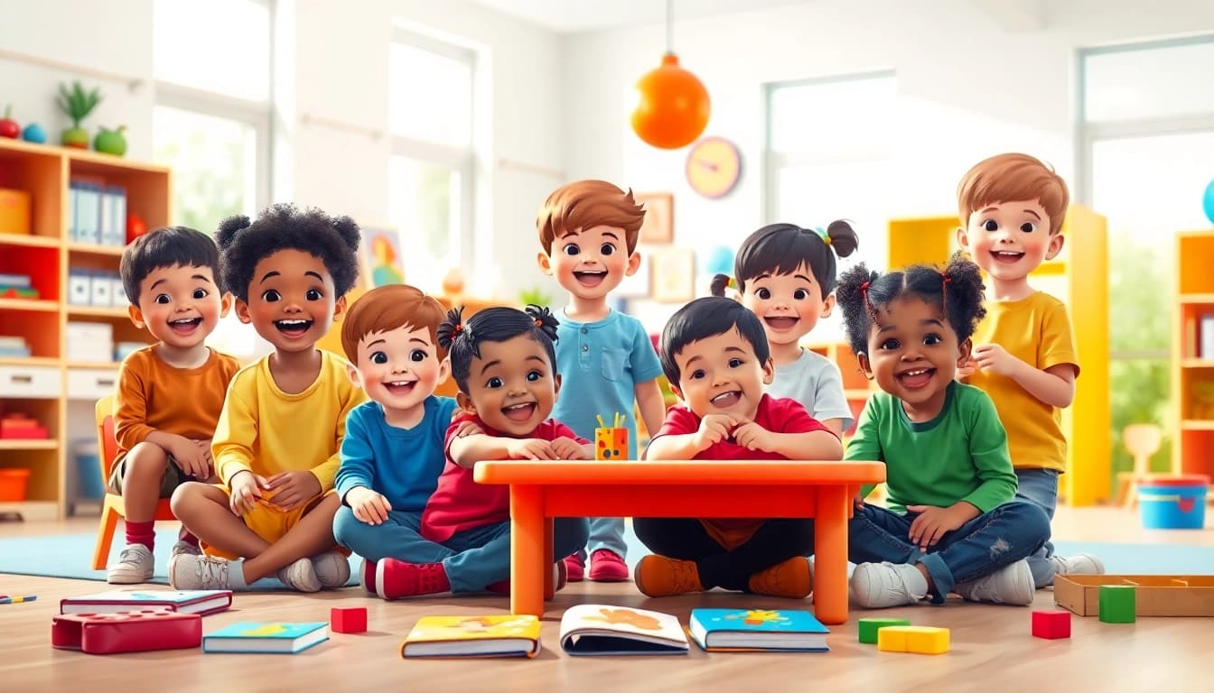 Engaging children learning at https://juniorsjunction.com in a vibrant daycare environment.