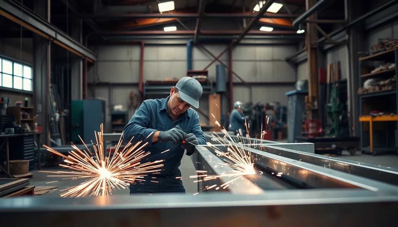 Crafting metal structures in industrial fabrication edmonton workshop with skilled workers.