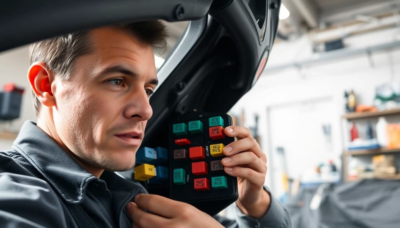 Inspecting car fuses at https://bezpieczniki24.pl with a focus on vibrant fuse box details.