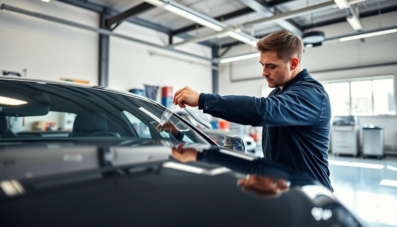 Certified PPF installer applying high-quality paint protection film to a luxury vehicle.
