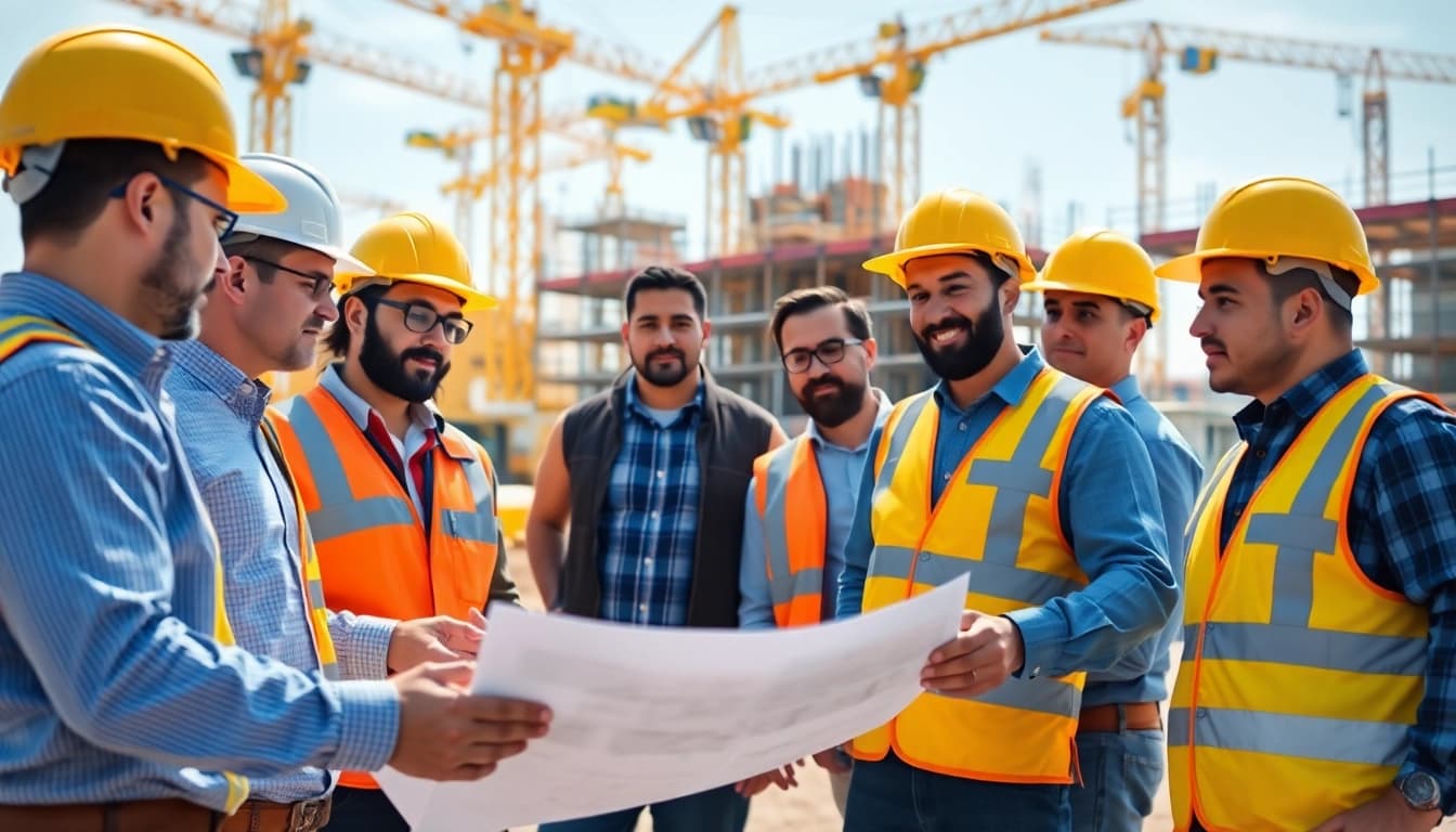 Contractors collaborating at a construction site representing the construction association south carolina.