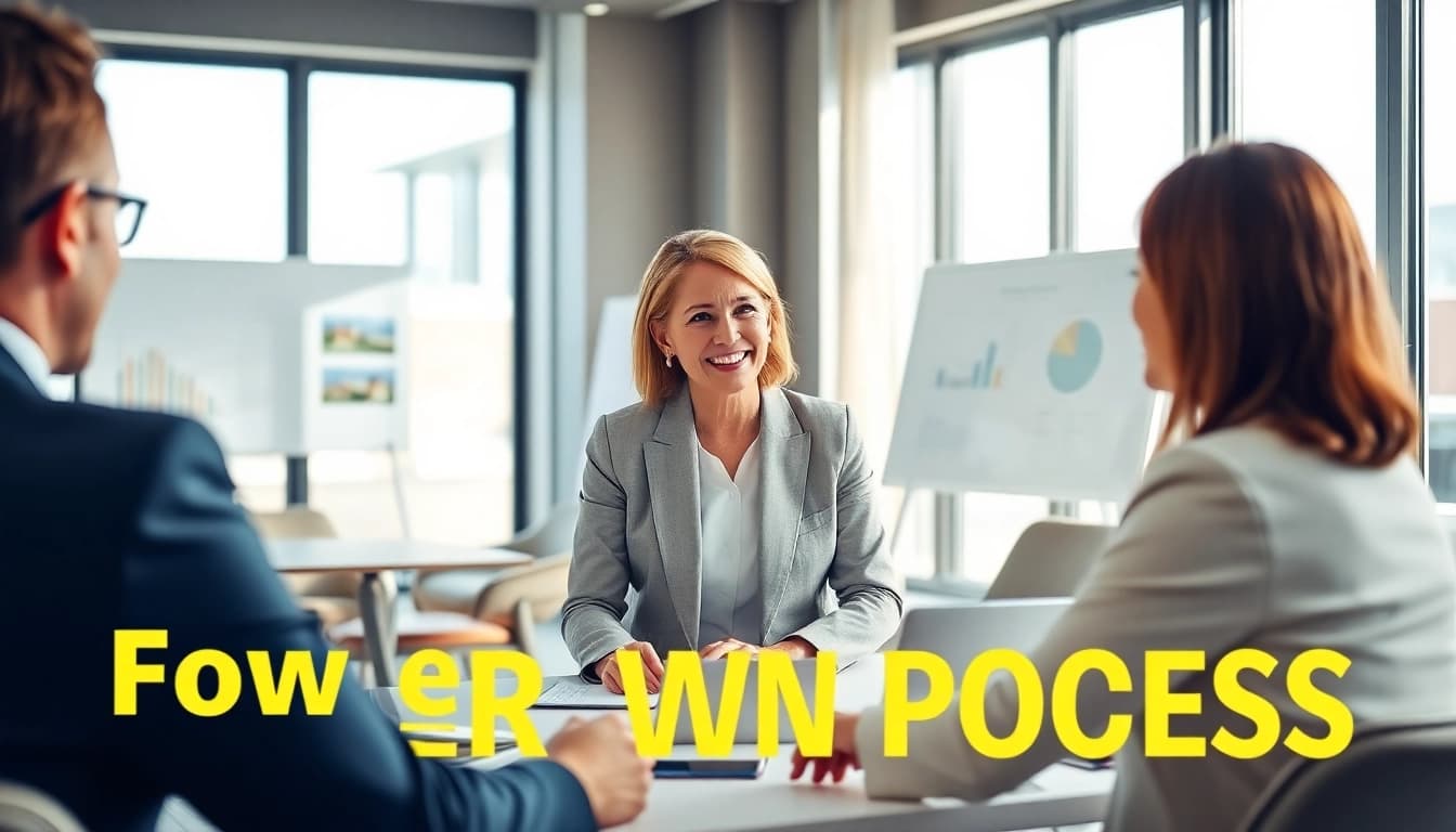 Engaging real estate agent consulting with a client in a professional office setting.
