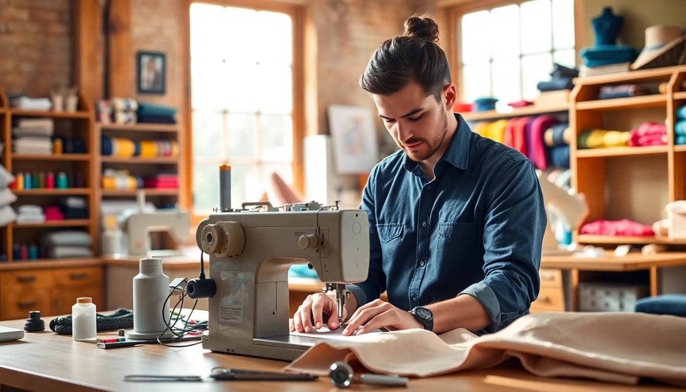 Custom sewing Nashville TN expert tailoring unique fabrics in a vibrant studio.