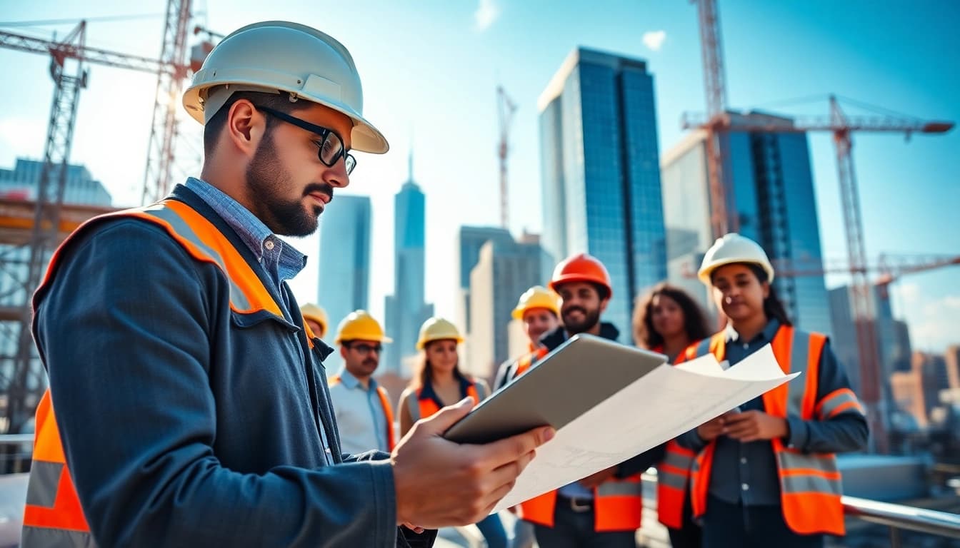 New York City Construction Manager overseeing a construction site in the bustling urban environment.