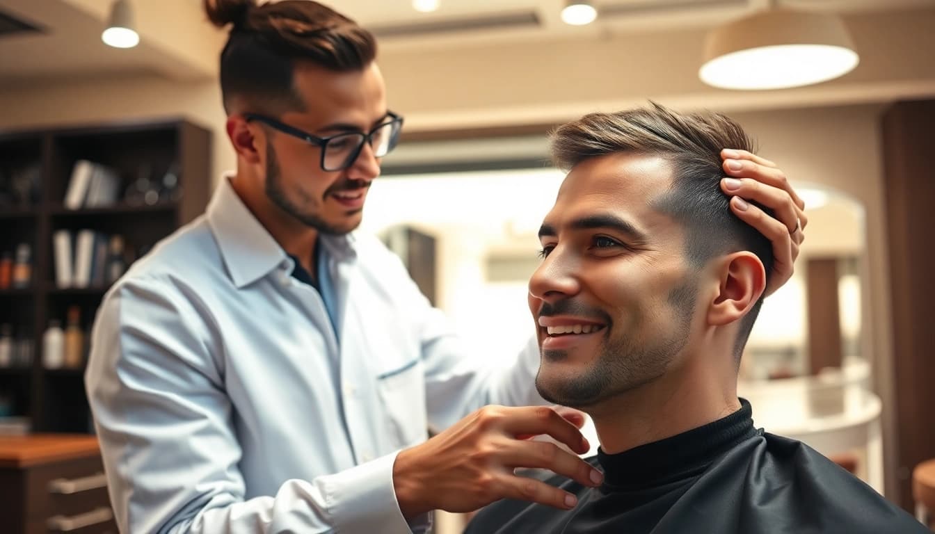 Ace of Fades 212 experts fitting a custom hair system, showcasing confidence restoration.