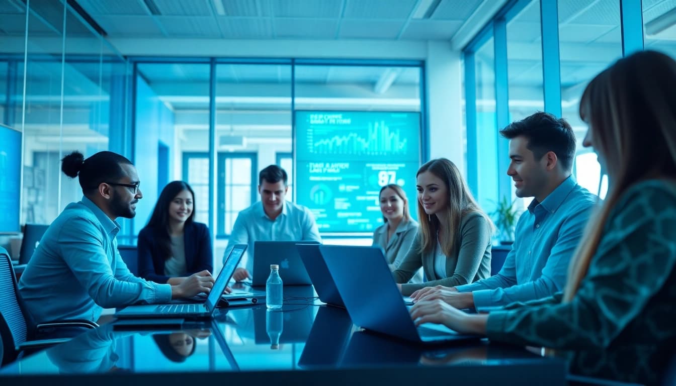 Team collaboration in a modern tech office representing HERO Managed Services Tampa