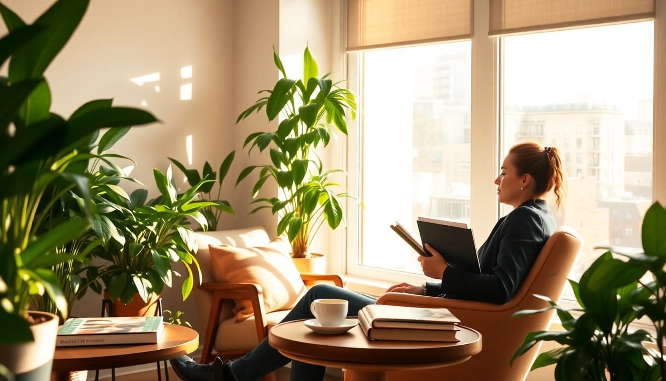 Engaging UK Lifestyle Blog theme with a cozy reading nook and warm light.