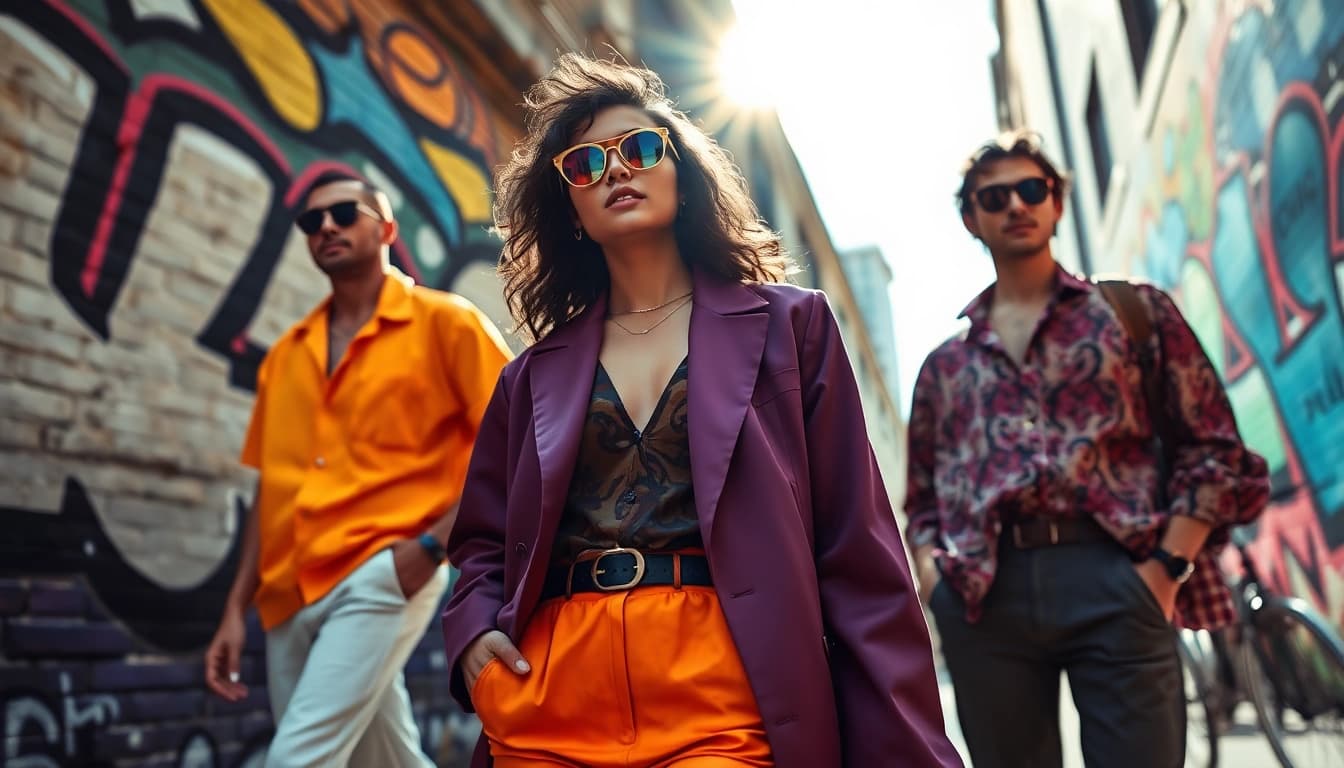 Explore vibrant fashion styles at https://www.northernfashions.com with an energetic urban backdrop.
