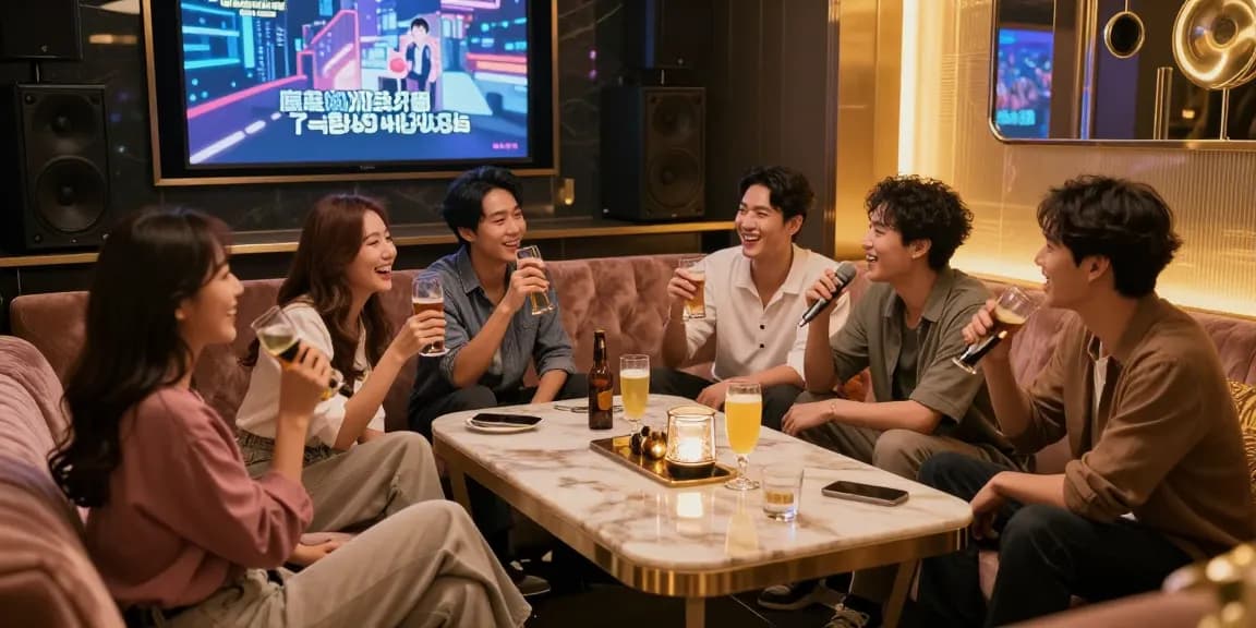 강남쩜오에서 고급스러운 분위기 속 친구들과 즐거운 시간을 보내는 모습