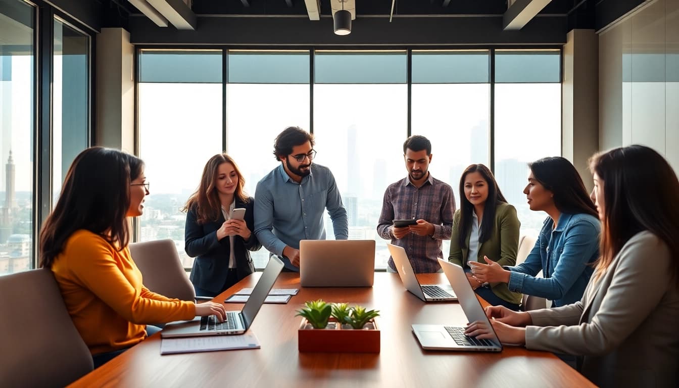 Kolkata entreprenure collaborating in a modern office, showcasing teamwork and innovation.