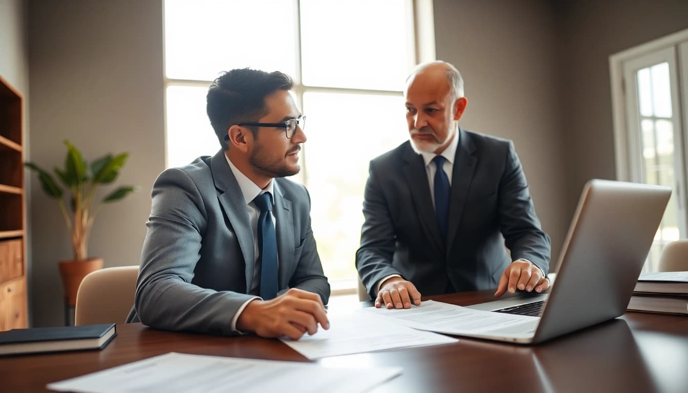 Clearwater truck accident attorney providing consultation to a client in an office.