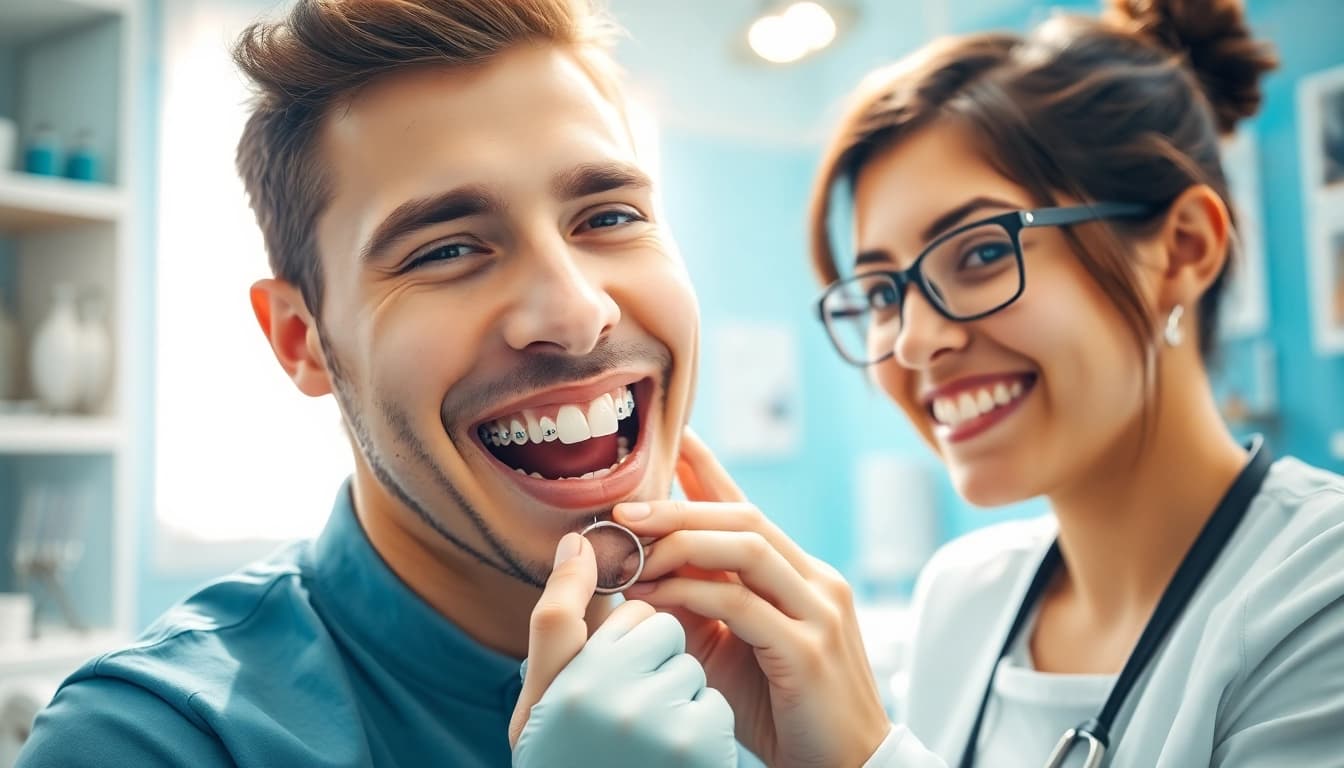 Adjusting metal braces for teens Hawthorn in a bright orthodontic clinic setting.