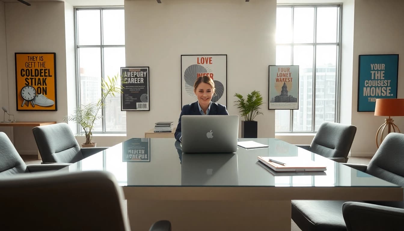 Engaging career consultant advising a client in a professional office.