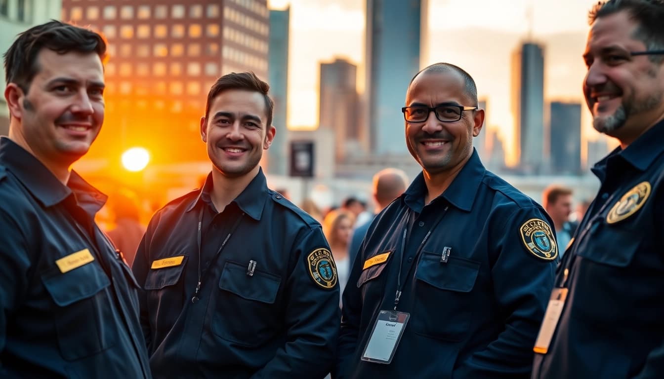 Security Guards assisting the public in a city setting, showcasing vigilance and professionalism.