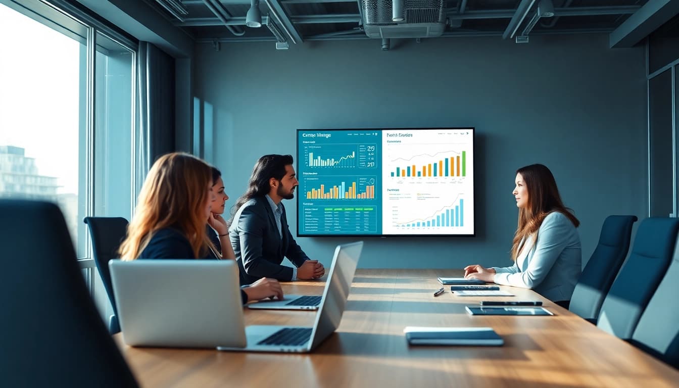 Engaged team utilizing competitive intelligence for sales in a modern office setting.
