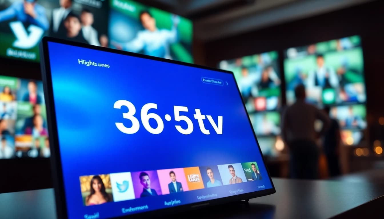 인터페이스에서 365tv 하이라이트를 보여주는 디지털 기기와 사회적 미디어 피드가 함께하는 모습
