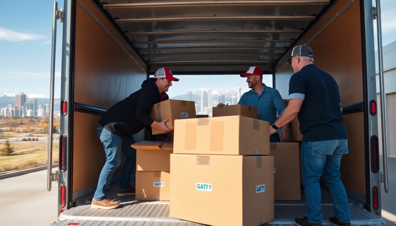 Long distance movers Calgary team efficiently loading a moving truck in Calgary.