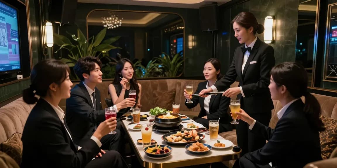 강남쩜오구구단에서 고급스러운 프리미엄 노래방 경험을 즐기는 모습.