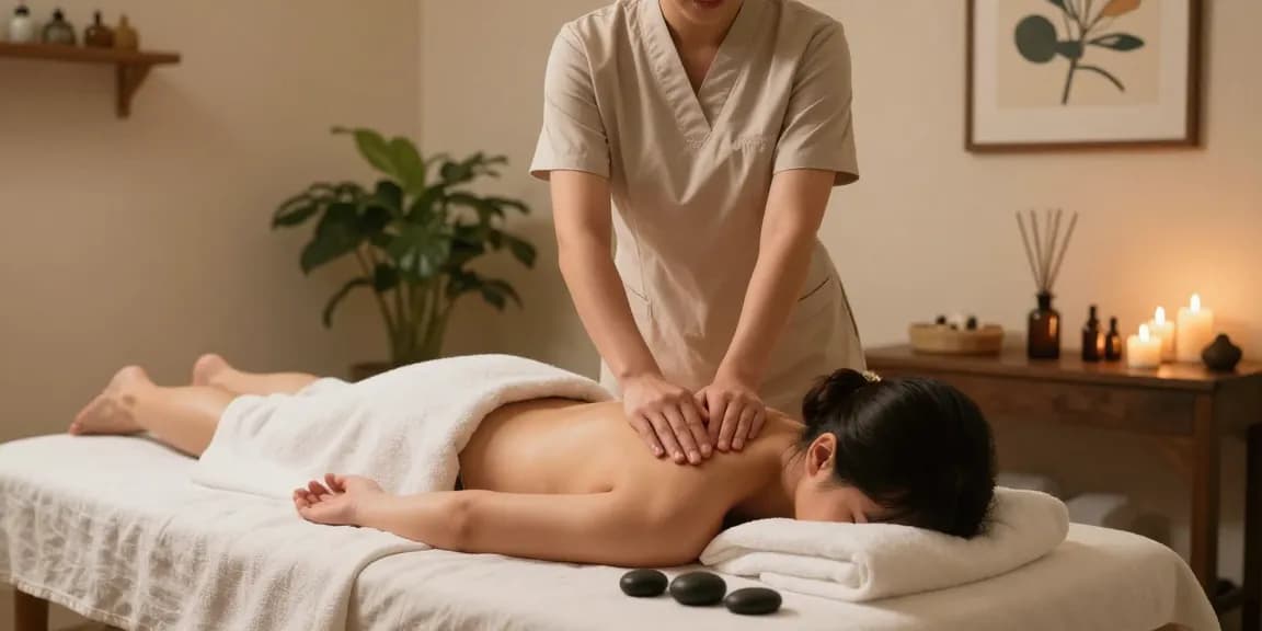 마사지 테라피스트가 고객에게 스웨디시 마사지를 제공하는 평화로운 스파 환경