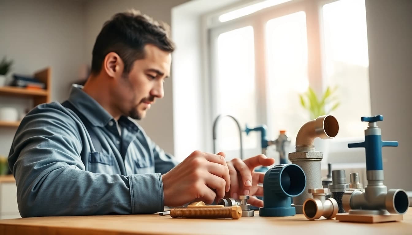 Local plumber inspecting tools for reliable plumbing services in a warm, homey atmosphere.