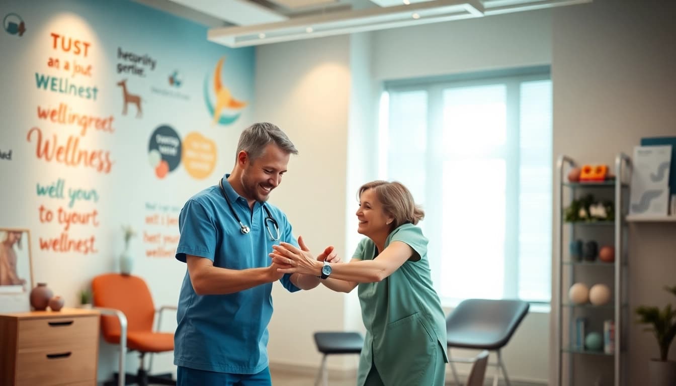 Engaging moment on AICA Orthopedics Facebook showcasing patient care and support in a professional therapy setting.