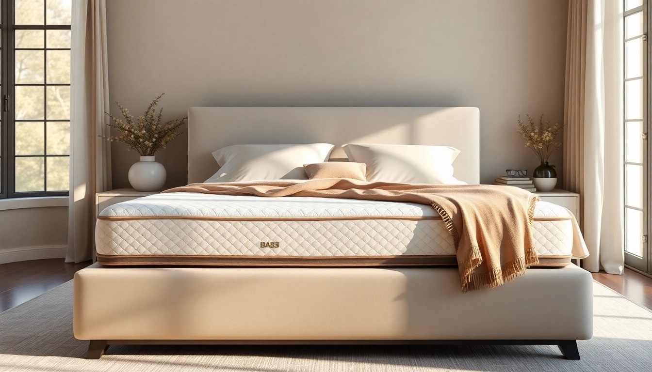 Luxurious stearns and foster base king mattress on a stylish bed frame in a serene bedroom setting.