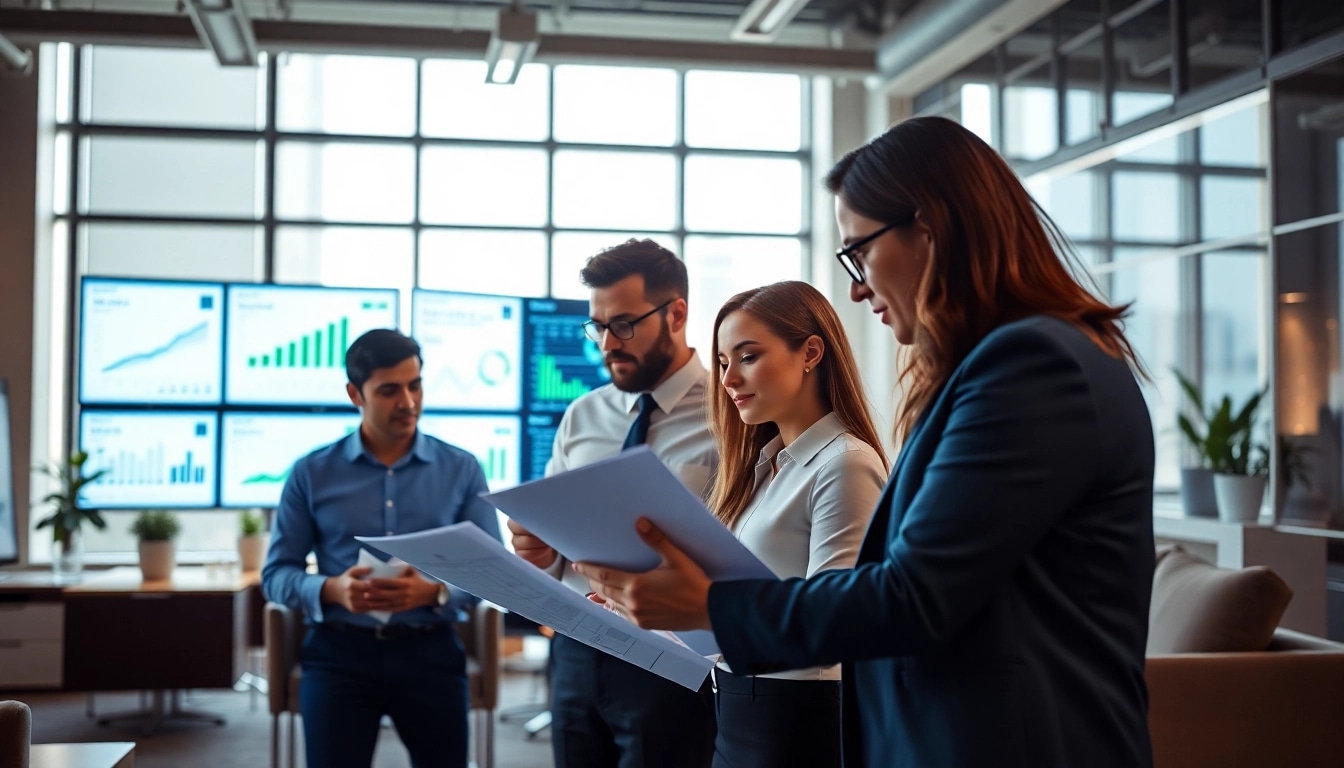 Analyze competitive intelligence data with a professional team in a bright office setting.