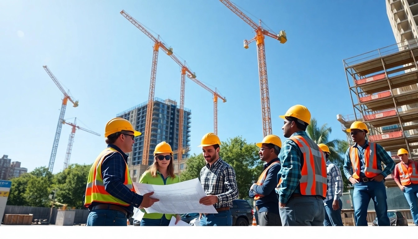 New York City Commercial General Contractor managing a busy construction site with various workers.