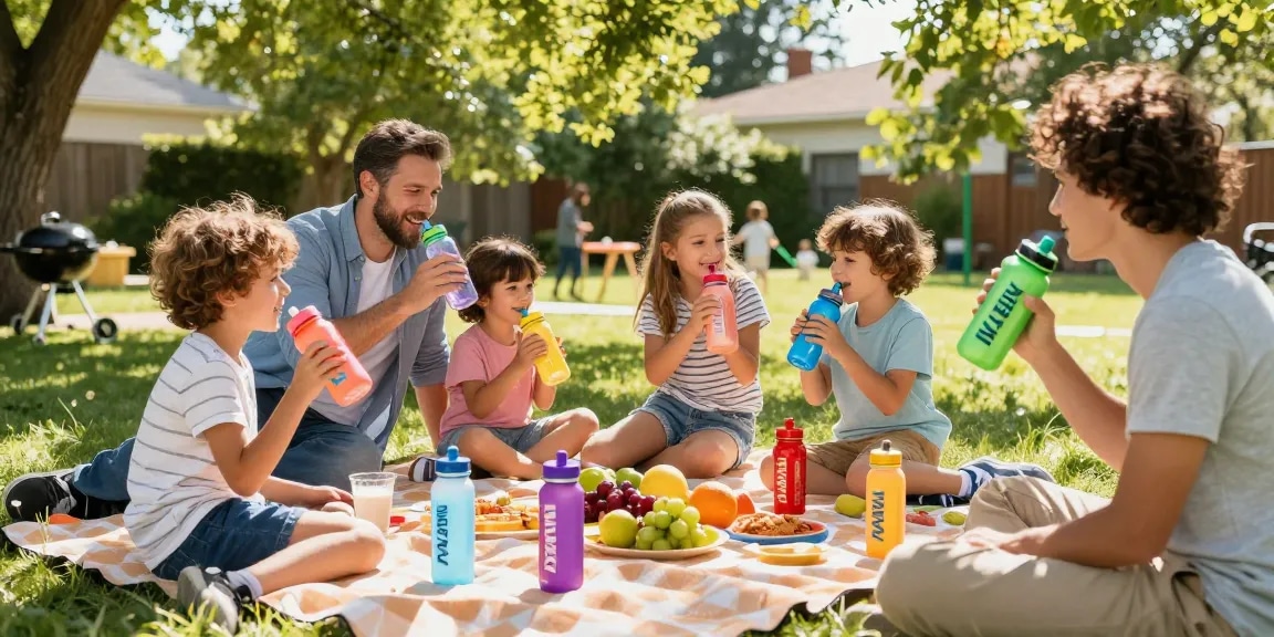 Family enjoying a picnic with WAVEX water bottles with flavor pods for refreshing hydration.