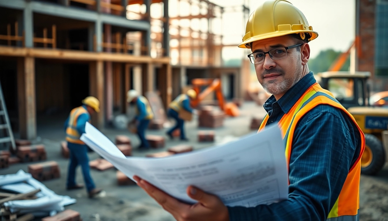 New Jersey General Contractor supervising a vibrant construction site with workers and equipment.