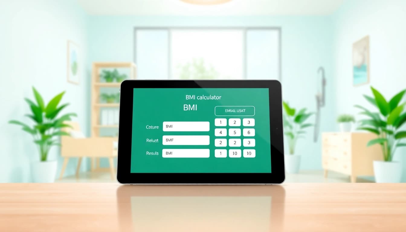 Calculate BMI using an interactive digital interface in a modern healthcare setting.