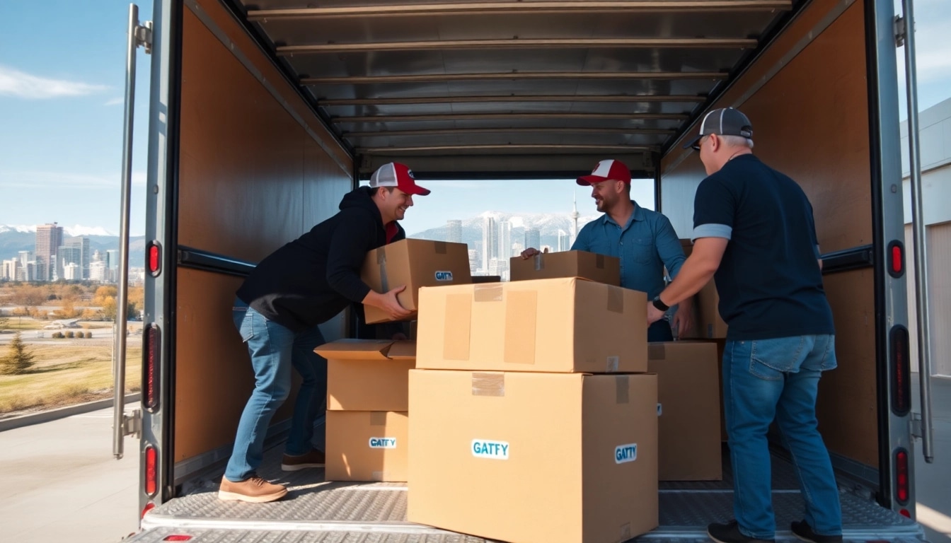 Long distance movers Calgary team efficiently loading a moving truck in Calgary.