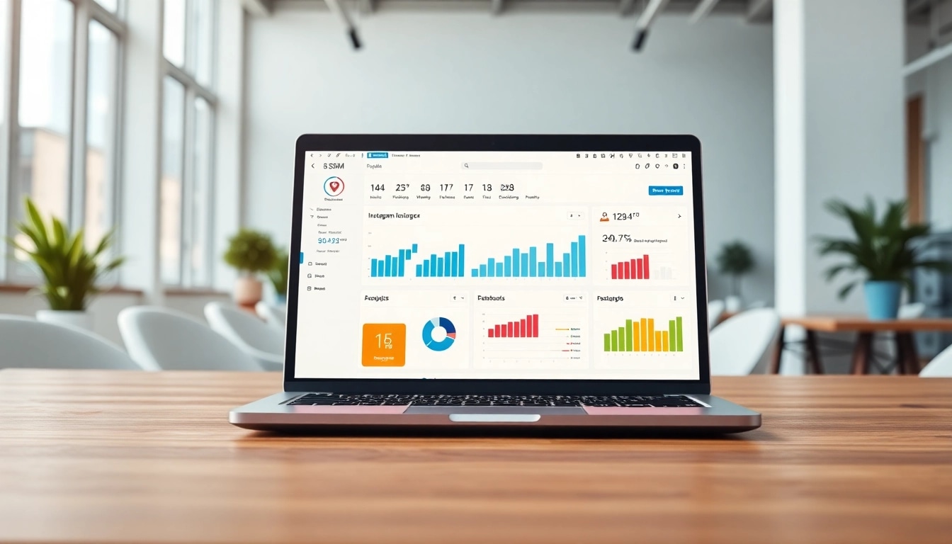 Showcasing an Instagram smm panel interface on a modern laptop with vibrant analytics.