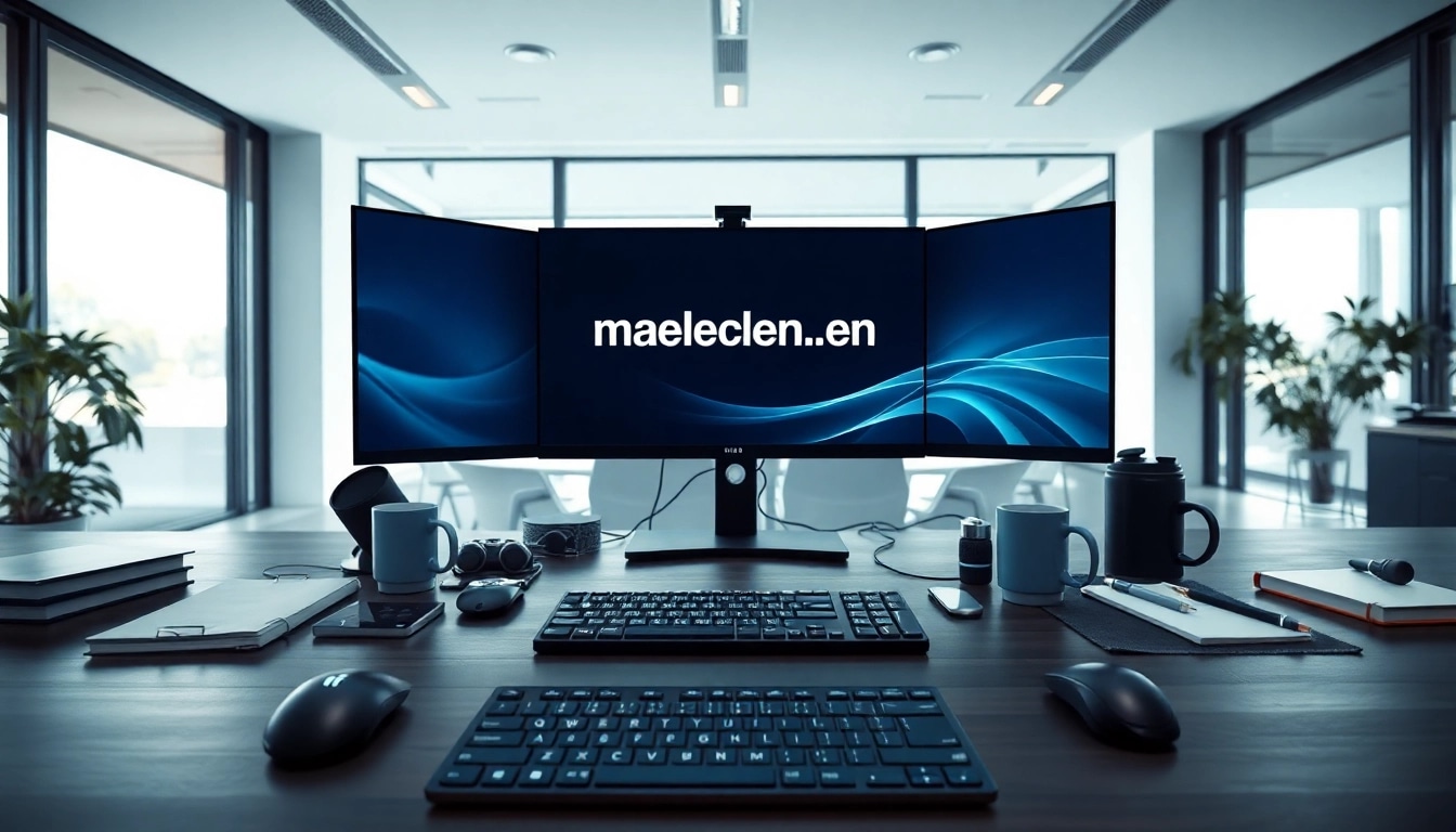 Showcase of a modern office workspace with maeden.com/en on multiple screens.