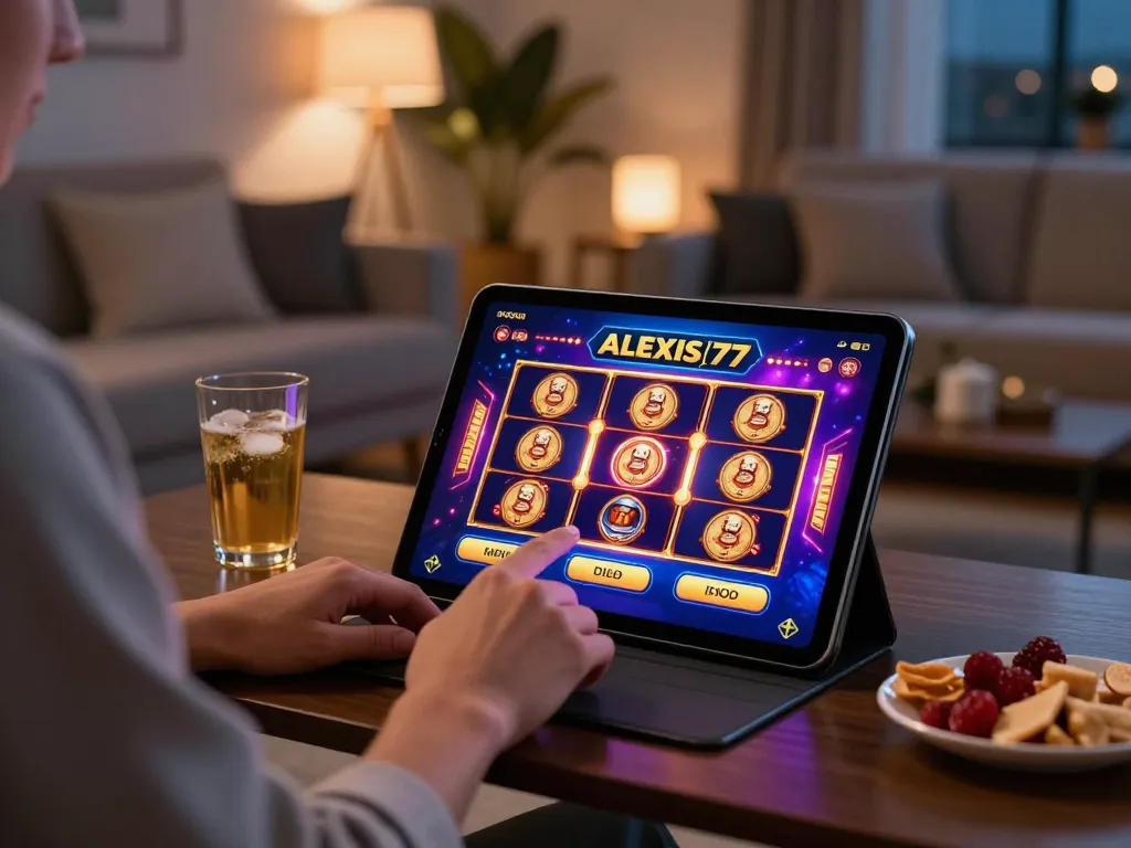 Engaging with the alexis77 gaming app in a cozy home setting for responsible entertainment